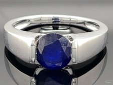 ANELLO TG. 18 (CIRCA 56) IN ARGENTO 925/-RODIATO CON ZAFFIRO ZAMBIA CACCIA GIOIELLI