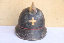 ANTICO CASCO ELMO ELMETTO DA POMPIERE SVIZZERO IN METALLO E OTTONE Vedi foto