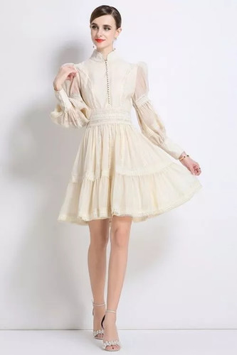 Abito corto romantico - abito, beige