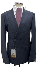 ABITO UOMO DOPPIO PETTO LANA BLU SLIM D7 46 48 50 52 54 56 58 60 AUTUNNO INVERNO