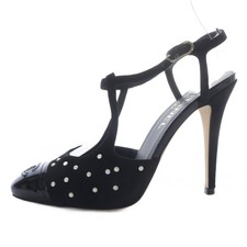 【Scarpe】CHANEL decolte tacco a spillo marchio cocco cinturino perlato scamosciato taglia 38,5