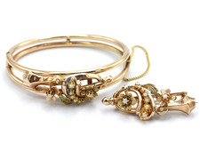 Parure antica borbonica in oro massiccio 9K con microperle fine ottocento Italia