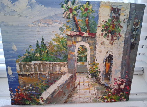 Dipinto olio cancello giardino - cancello,
