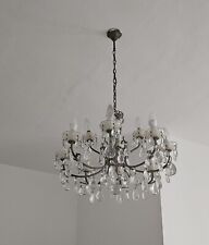 LAMPADARIO MARIA TERESA A 12 LUCI  VETRO SOFFIATO GOCCE IN CRISTALLO 