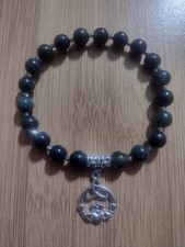 Distanziali Artigianali 8mm Muschio Agata Platino Taglio Fiore Con Bracciale Claddagh Celtico