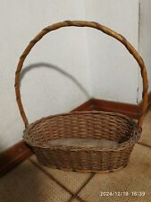 Cesto cestello vimini con fondo in legno vintage 33x19 cm altezza 39 cm