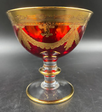 PREZIOSO CRISTALLO D'ARTE BICCHIERE CALICE COPPA MURANO GIUBILEO RUBINO ORO