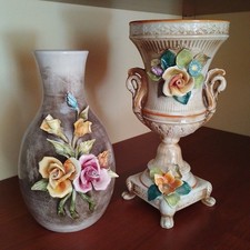 coppia vasi ceramica decorati vintage 1970s' Bassano