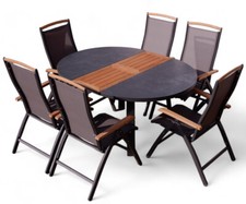 ALEOS. Set da giardino alluminio TEAK set tavolo ovale 120-160 cm allungabile + 6 schienali alti