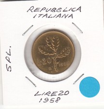 MONETA REPUBBLICA ITALIANA 20 LIRE DEL 1958 NON COMUNE SPLENDIDA