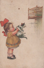 CARTOLINA  BAMBINI INFANZIA GIOCHI FELICITA FIORI ANIMALI GIOIA VIAGGIATA 1925