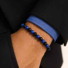 Bracciale Perle Nero Blu Inter