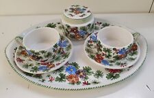 SET 2 TAZZINE, ZUCCHERIERA E VASSOIO in ceramica dipinta a mano