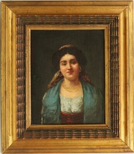 Dipinto epoca ad olio pittore orientalista busto femminile - grande qualità