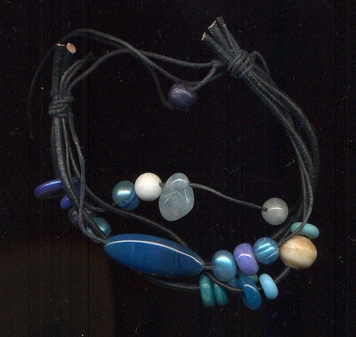 Bracciale cuoio acquamarina