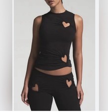 SKIMS Esaurito MAGLIA COTONE CUORE Ritaglio TANK TOP Nero Fuliggine Taglia Media 
