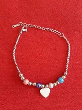 Bracciale in acciaio con ciondolo cuore e sfere vari colori