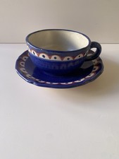 Ceramica Solimene Vietri Italia 801 blu con tazza e piattino a pois bianchi rossi