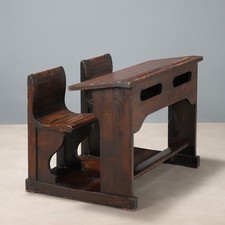 Banco da Scuola Antico Larice Tinto Noce 2 Posti XIX Secolo Originale