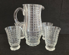 Set Brocca e 4 Bicchieri Cristallo Vintage con Motivo Geometrico Impilabile