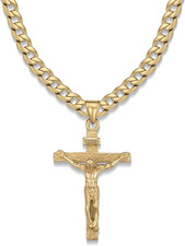 Acciaio Inossidabile Uomo Collana Pendente Croce Gesù Cristo, 7Mm Larghezza Cate