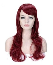 Parrucca Capelli Lunghi Frangia Ciuffo Mosso 62 cm Sintetici Rosso L.4621