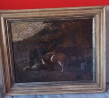 Olio tela paesaggio con - su,