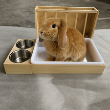 Fieniera in Legno con Lettiera e Ciotole per Conigli – Porta Fieno 3 in 1