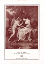 Cupido e Psiche - Angelica Kauffmann - 1914 - Stampa artistica storica ~19x28cm