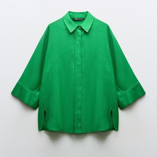 Top blusa zara lino verde - lino,