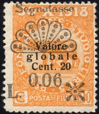 FIUME 1921 -28- Segnatasse MLH*  0,06 Lire su 20 c. grassetto   #S#KFI