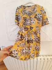 Abito vestito mini estivo corto a fiori floreale giallo manica corta a campana S