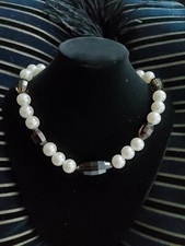  Collana girocollo grandi perle e cristalli fumè stile anni '60 necklace nuova