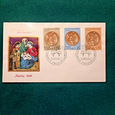 VATICANO 1963 NATIVITY NATALE BUSTA PRIMO GIORNO FDC  3 VALORI GOLDEN SERIES