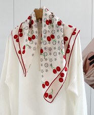 Scialle 70% cashmere 30% seta doppio viso stampa ciliegia bandana sciarpa avvolgente 65X65cm
