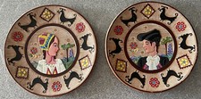 COPPIA PIATTI DIPINTI A MANO LODDO DORGALI VINTAGE UOMO DONNA ARTE SARDA