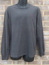 T-shirt uomo Ralph Lauren manica lunga vestibilità personalizzata, grigio bordeaux pony media ottime condizioni