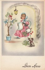 C3 - Cp Cartolina Augurale Natale Anno Bambini Cane Canto   - Fp Nvg