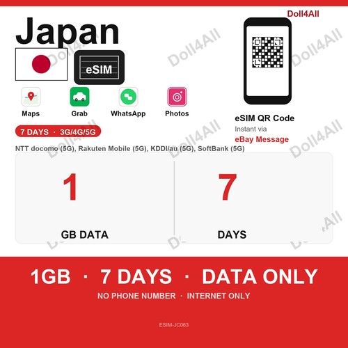 Japan esim 1gb 7day instant - 7day, qr