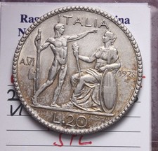 NL* VEIII ITALIA 20 LIRE ARGENTO LITTORE 1928 RARO SPL Perizia Filisina M