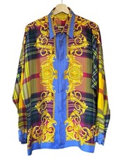 Camicia Gianni Versace Vintage in Seta – Barocco e Check Multicolor