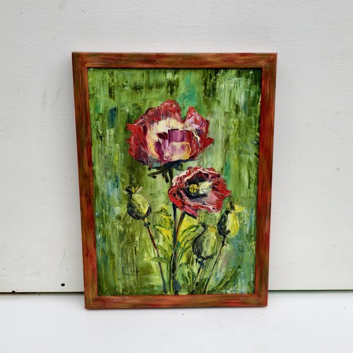Quadro fiori papavero dipinto - fiori,