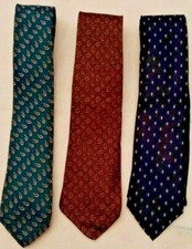 Stock n. 3 Cravatte di Seta 100% Classica a disegni piccoli Verde Marrone Blu