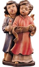 STATUA COPPIA ANGELI CON CANDELA IN LEGNO DELLA VALGARDENA DECORATA A MANO CM 20