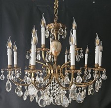 Lampadario antico vintage francese ottone e cristalli plafoniera 10 bracci 15 luce 