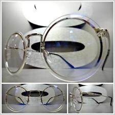 Uomo O Donna Vintage Retrò Stile Lenti Trasparenti Occhiali Tondi Argento Metal