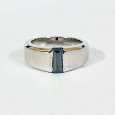 1.50 KT Nero Diamante Smeraldo Taglio Uomo Pesante Anello AAA Certificato! Fede