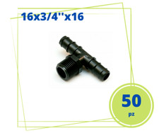 TEE T A 90° PORTAGOMMA FILETTATO 16X3/4''X16 MASCHIO TUBI IN POLIETILENE PE PP