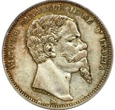 1861 Italy 5 Lire, PCGS AU 50
