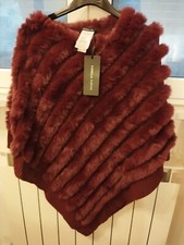 Poncho Mantella Fiorella Rubino Bordeaux T.U. Eco Pelliccia Tricot
